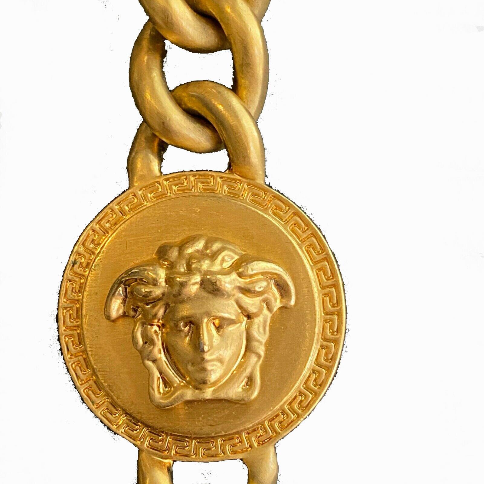 New VERSACE 24K GOLD PLATED 5 MEDUSA PENDANT CHAIN NECKLACE 1