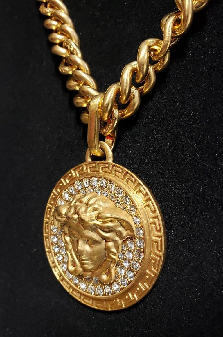 New VERSACE 24K Gold plated crystal embellished chain necklace For Sale