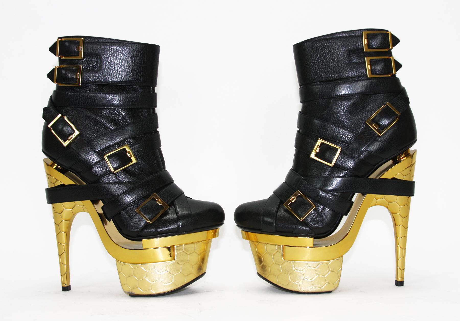 black and gold platform boots