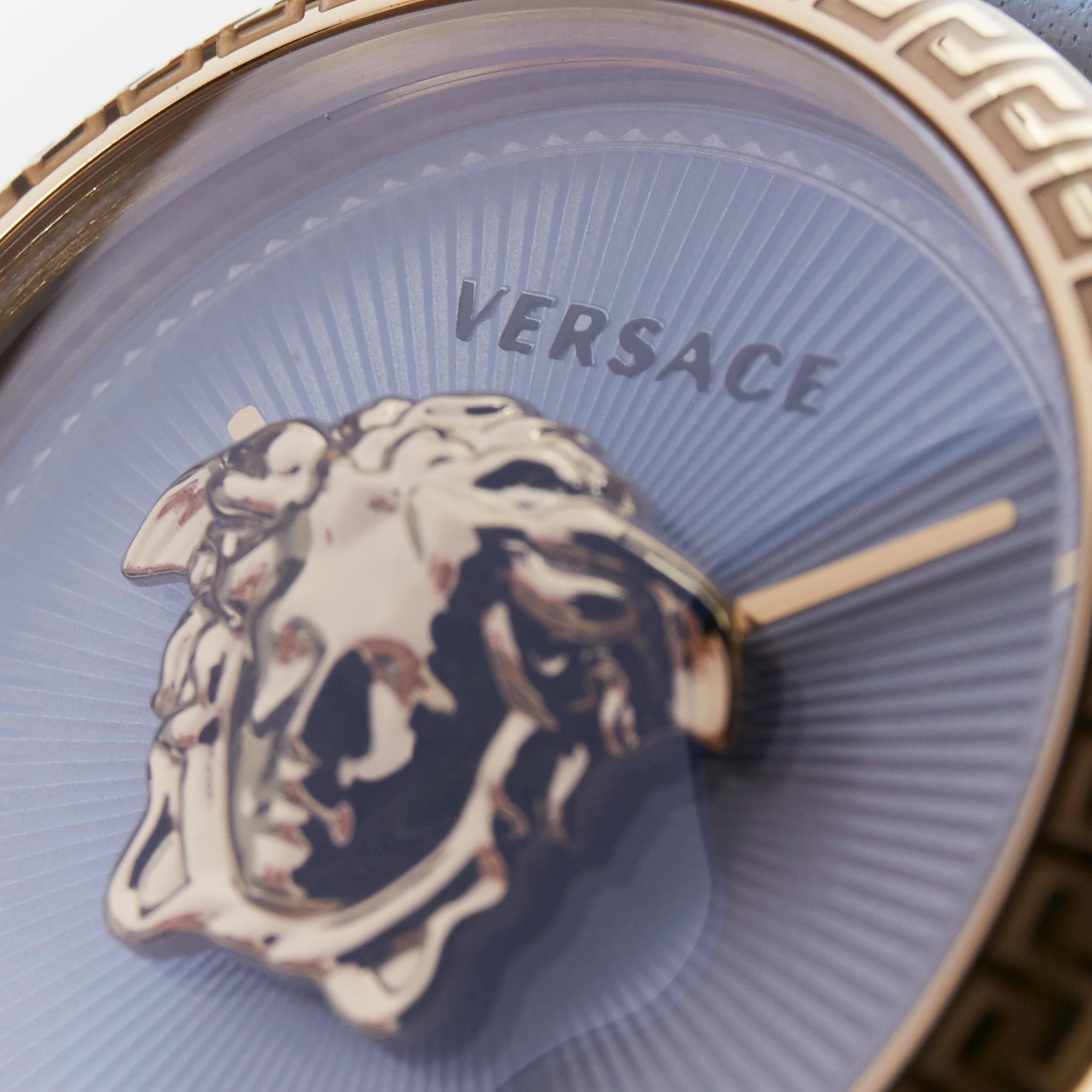 Women's new VERSACE 39mm Palazzo Medusa gold plated Greca bezel blue strap ladies watch