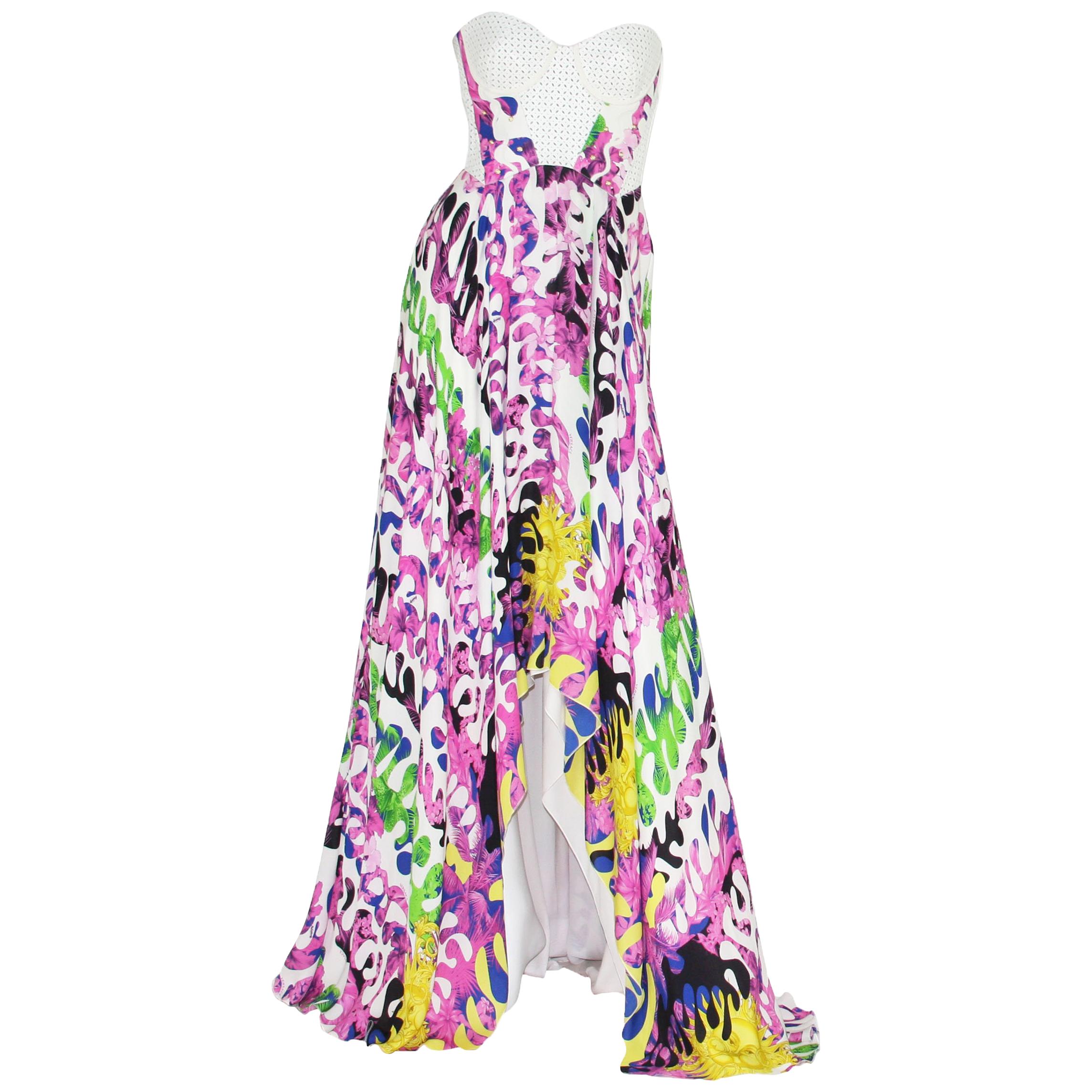 Nuevo Versace $8725.00 Seda Blanco Laser-Cut Out Cuero Bustier Vestido 40 US 6 en venta