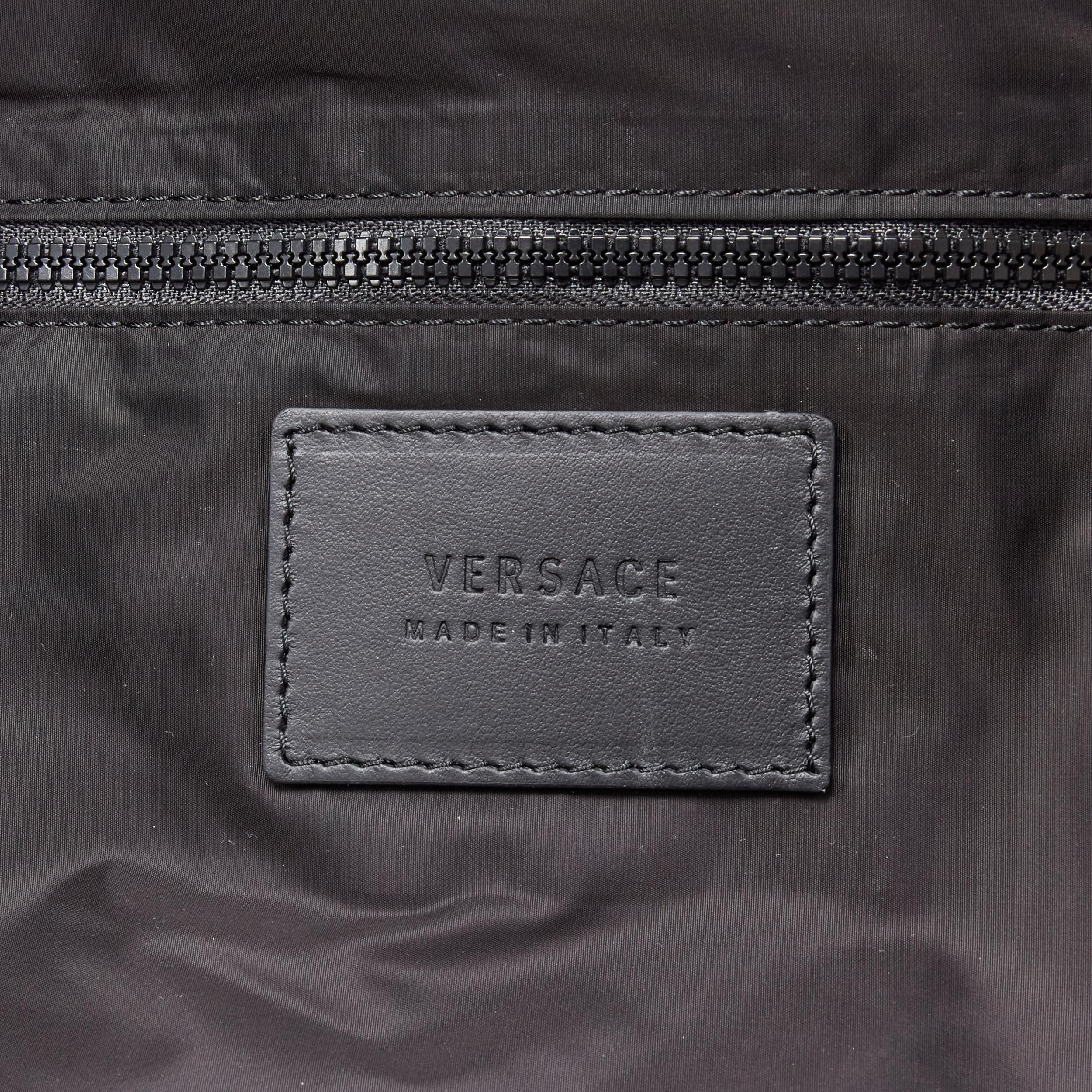 new VERSACE 90's Box Logo navy blue nylon Greca strap backpack For Sale 2