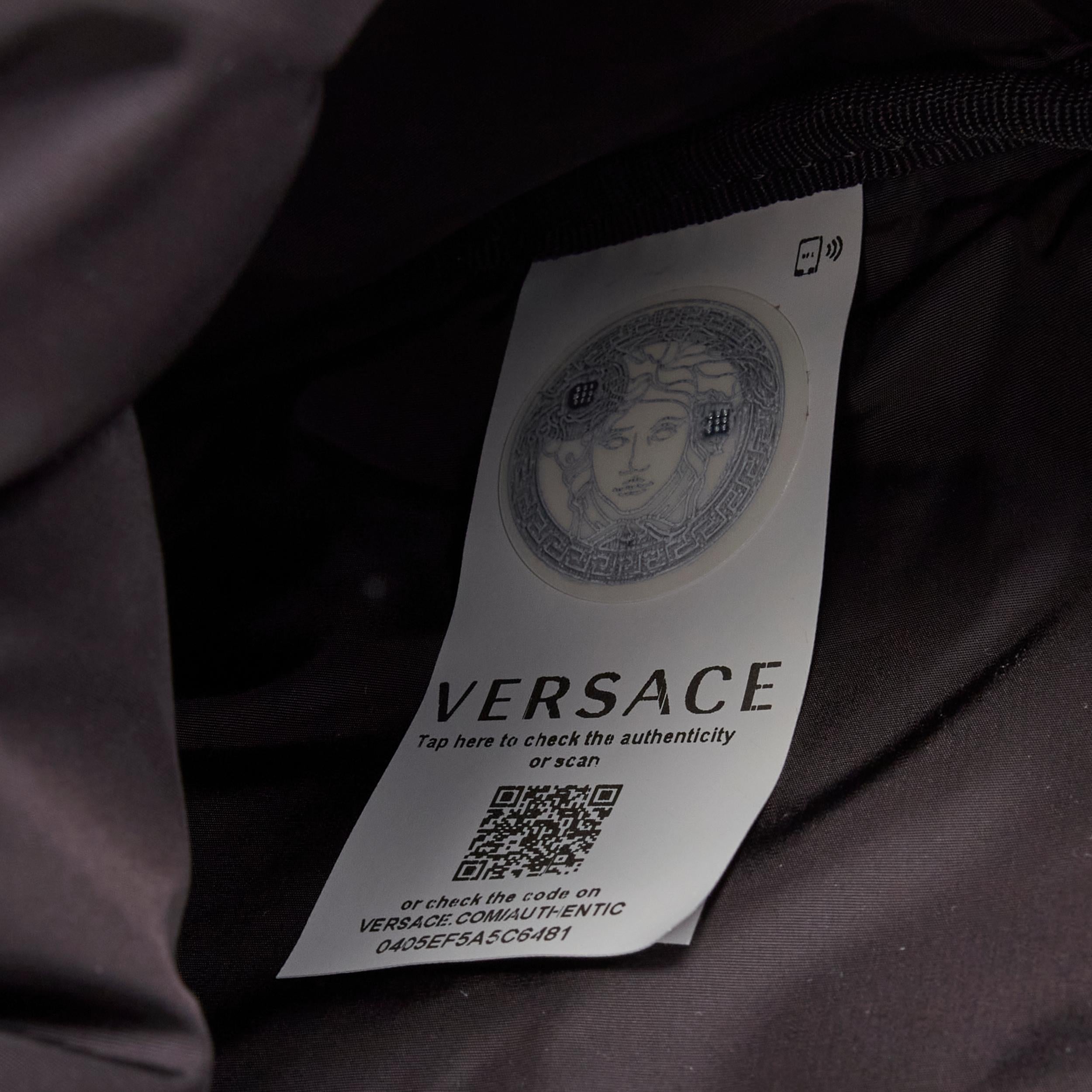 new VERSACE 90's Box Logo navy blue nylon Greca strap backpack For Sale 3