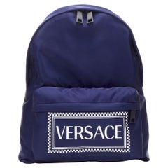 new VERSACE 90's Box Logo navy blue nylon Greca strap backpack