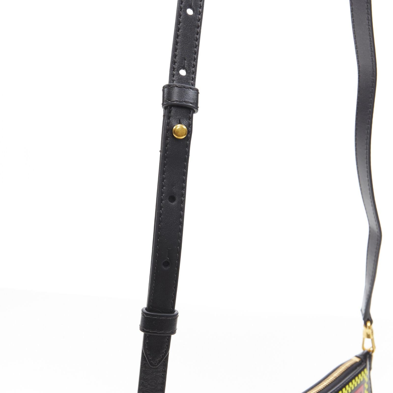 Women's new VERSACE 90's logo print black leather zip wristlet crossbody clutch bag