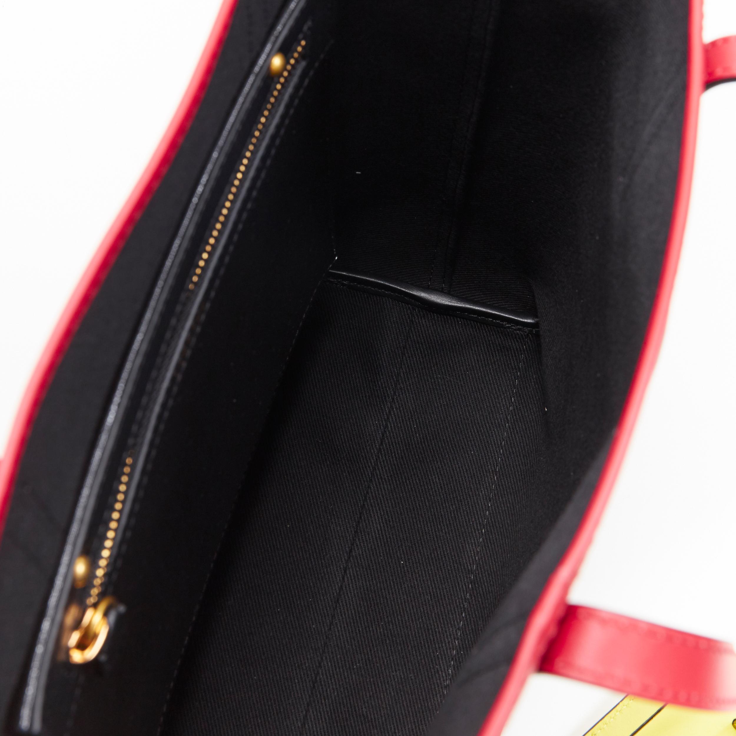 new VERSACE 90's logo print black saffiano leather yellow V tag small tote bag 5