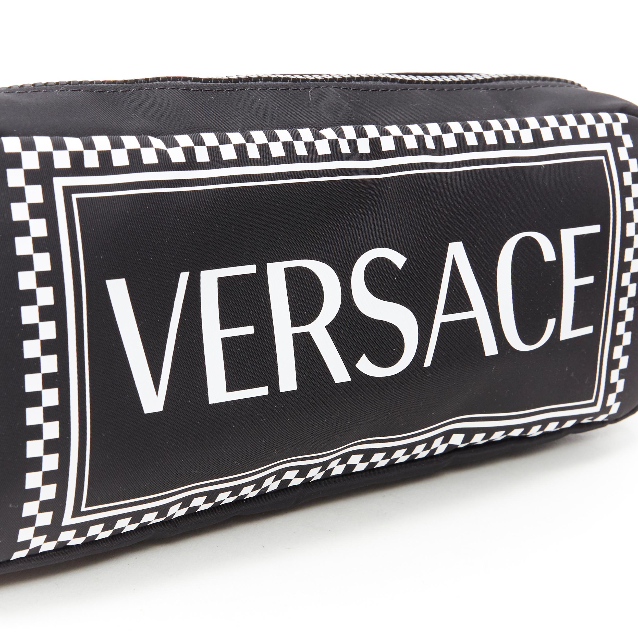 Black new VERSACE 90's vintage box logo print black nylon crossbody waist belt bag