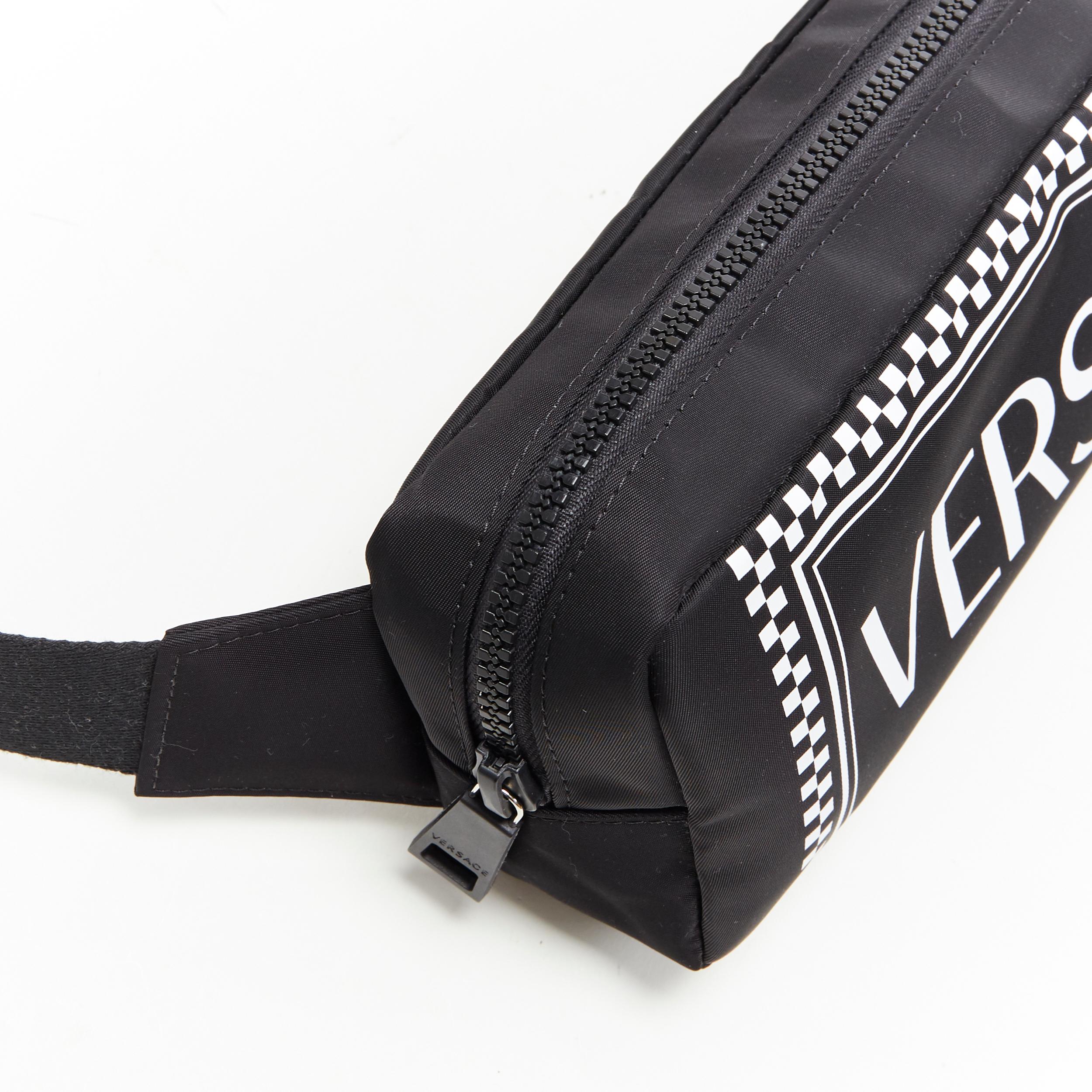 new VERSACE 90's vintage box logo print black nylon crossbody waist belt bag In New Condition In Hong Kong, NT