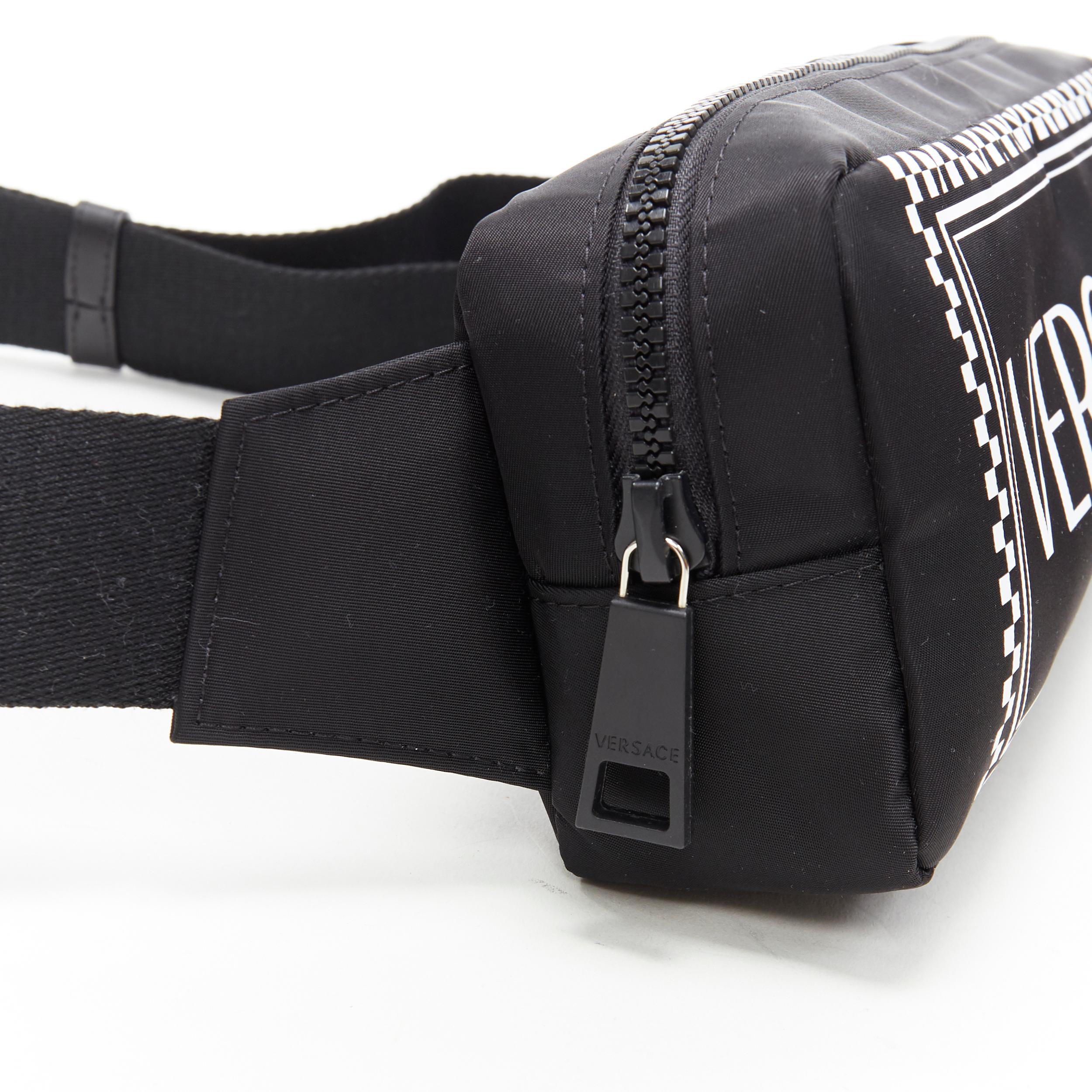 new VERSACE 90's vintage box logo print black nylon crossbody waist belt bag 1
