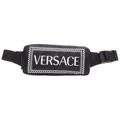 new VERSACE 90's vintage box logo print black nylon crossbody waist belt bag