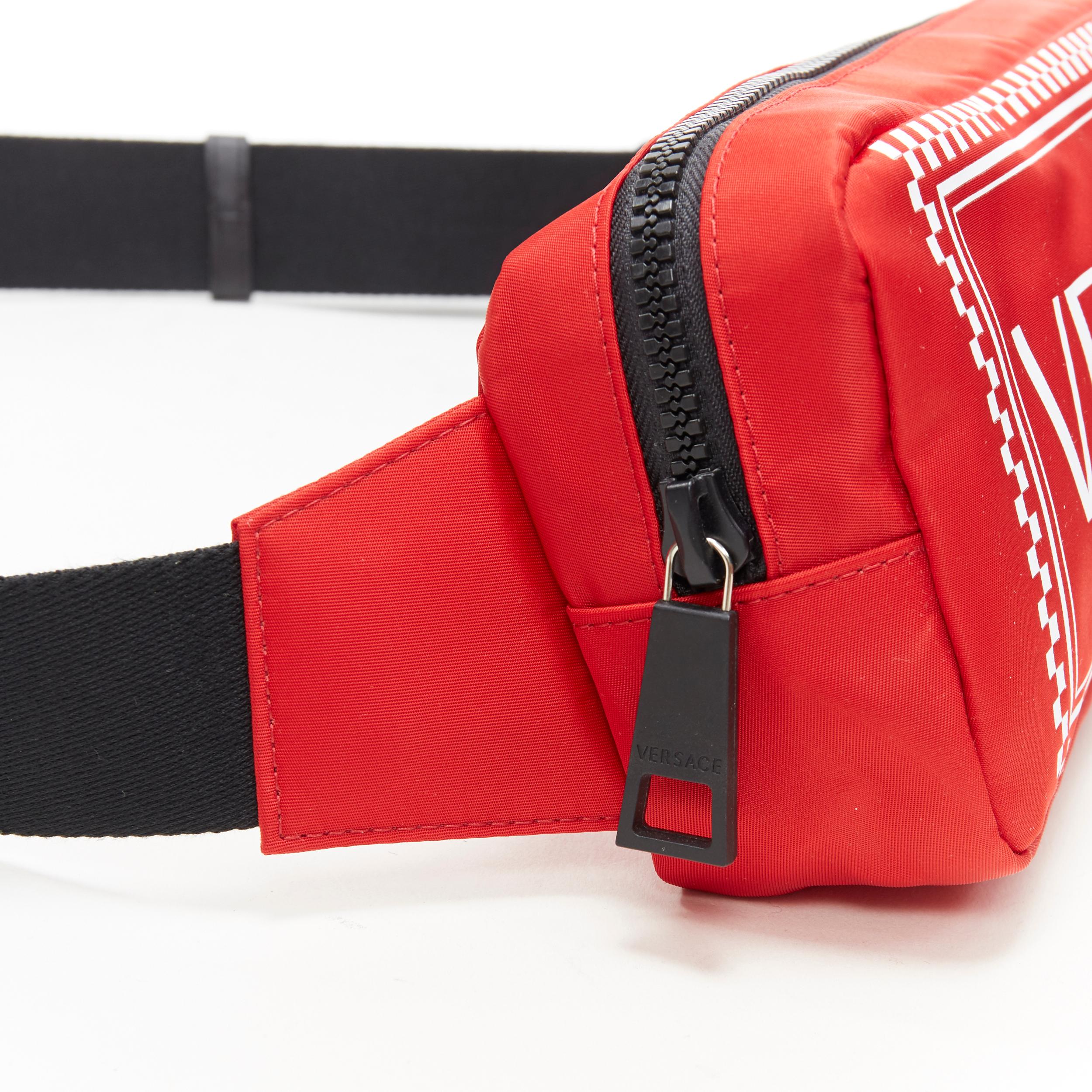 new VERSACE 90's vintage box logo print red nylon crossbody waist belt bag 3