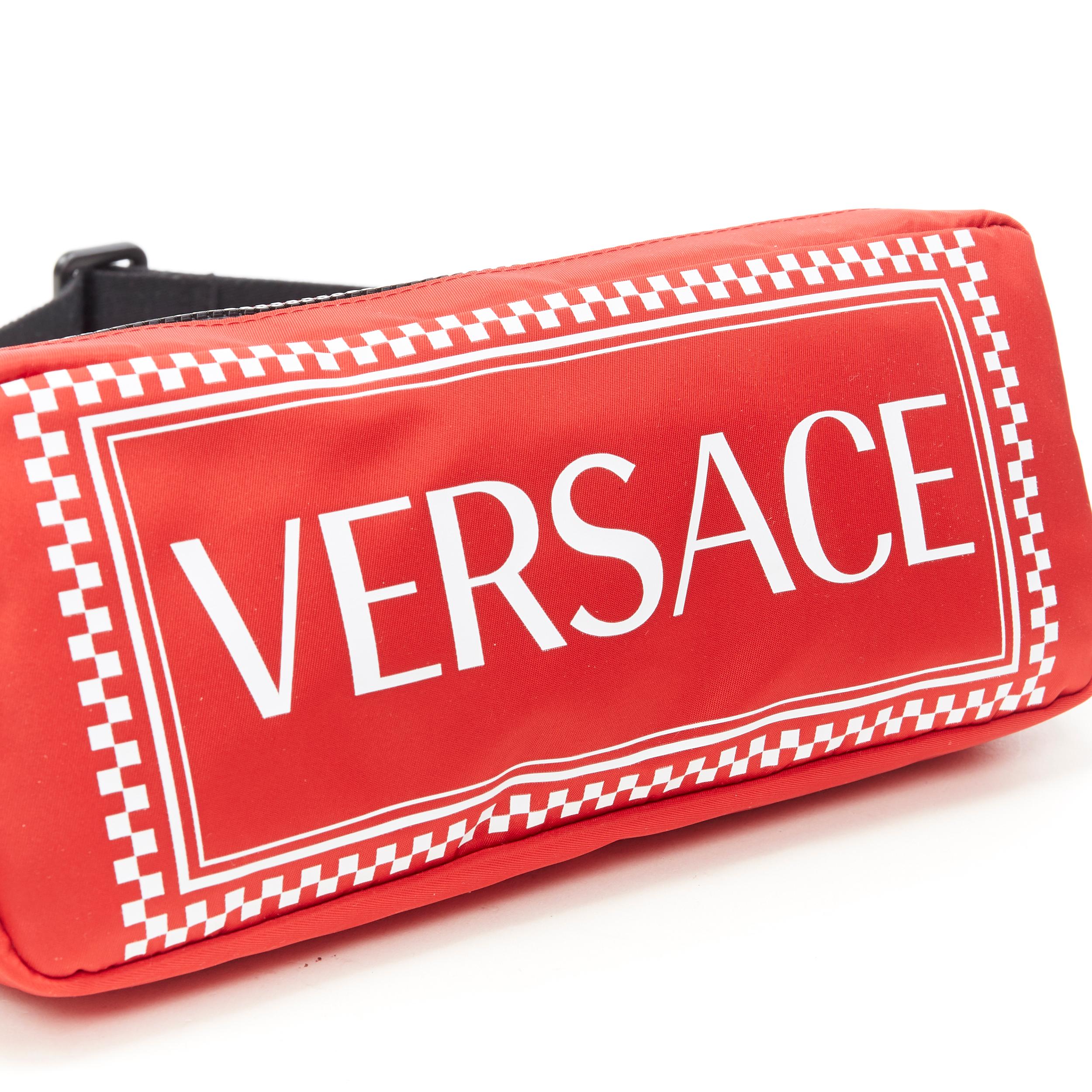 Men's new VERSACE 90's vintage box logo print red nylon crossbody waist belt bag