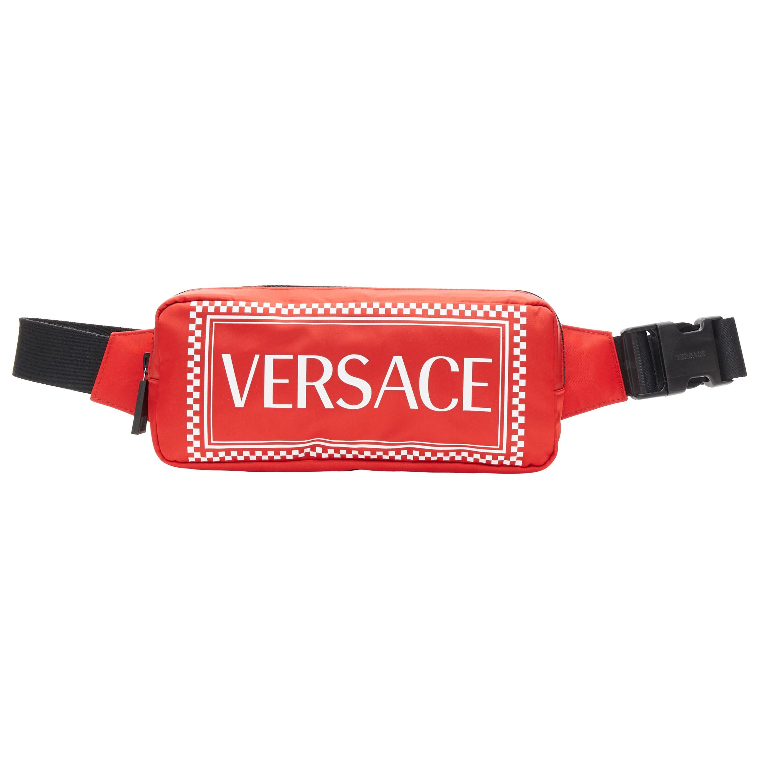new VERSACE 90's vintage box logo print red nylon crossbody waist belt bag