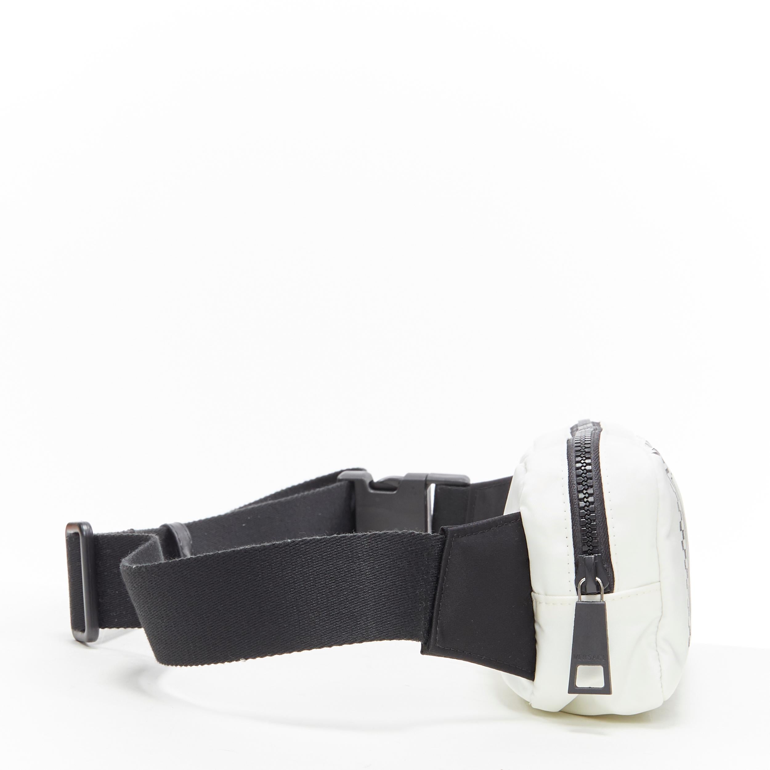 Gray new VERSACE 90's Vintage Box Logo print white nylon crossbody waist belt bag