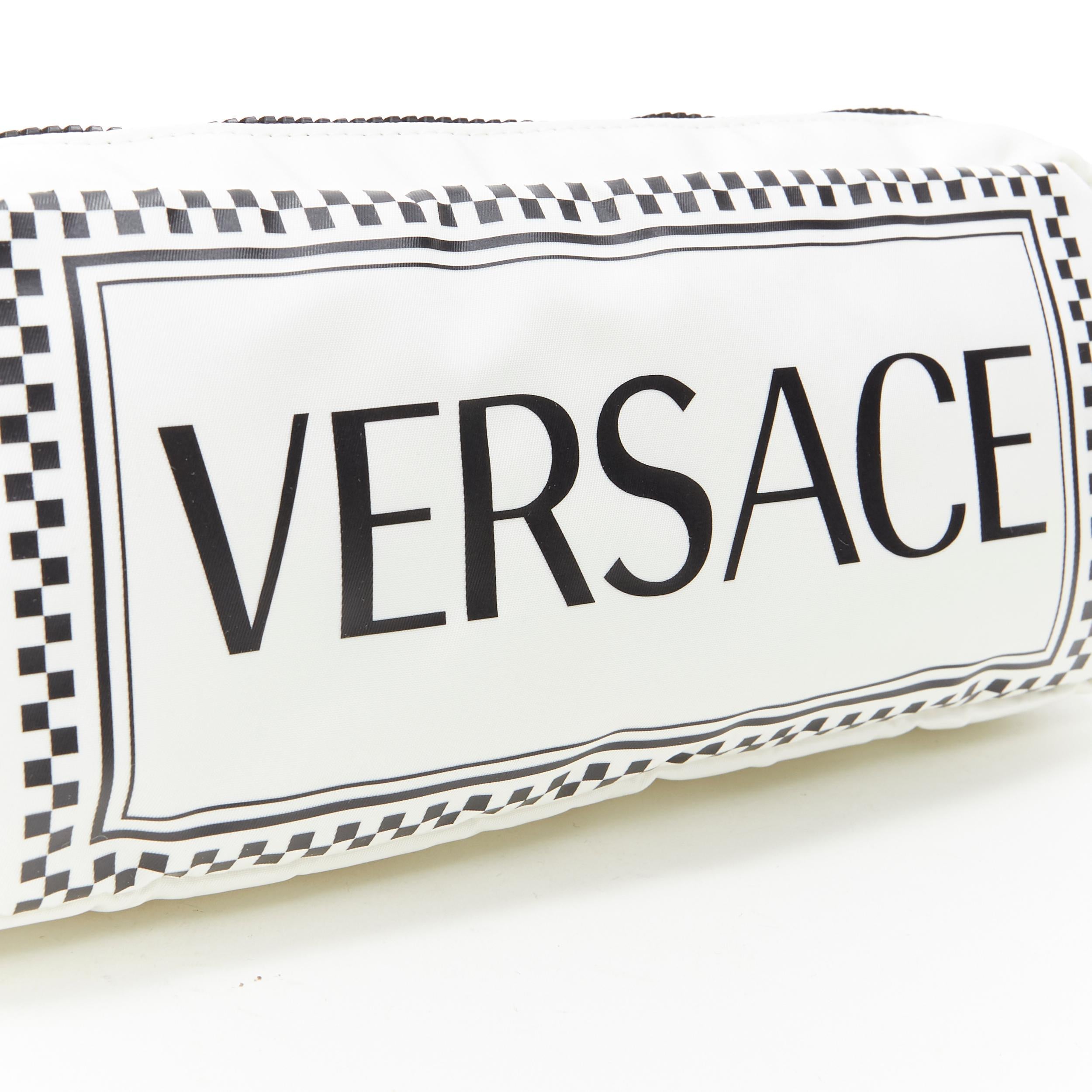 Gray new VERSACE 90's vintage box logo print white nylon crossbody waist belt bag