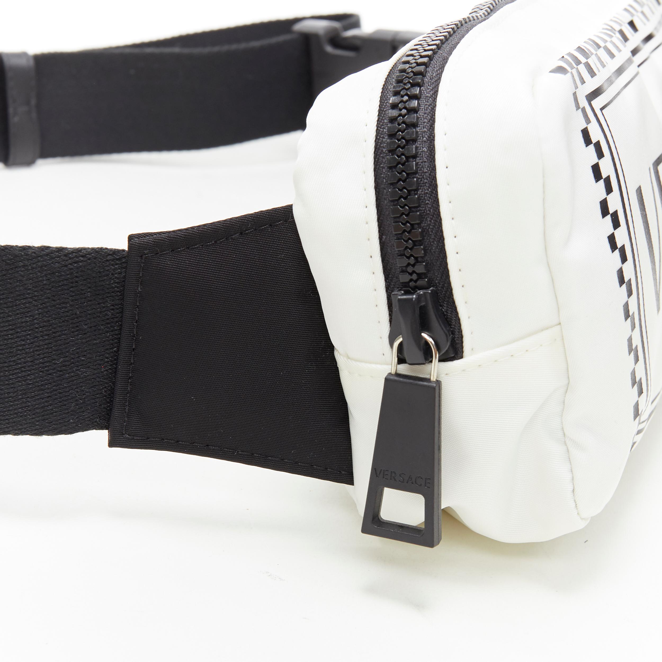 new VERSACE 90's Vintage Box Logo print white nylon crossbody waist belt bag 2