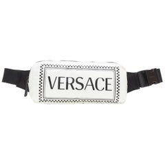 nouveau VERSACE 90's vintage box logo print white nylon crossbody waist belt bag