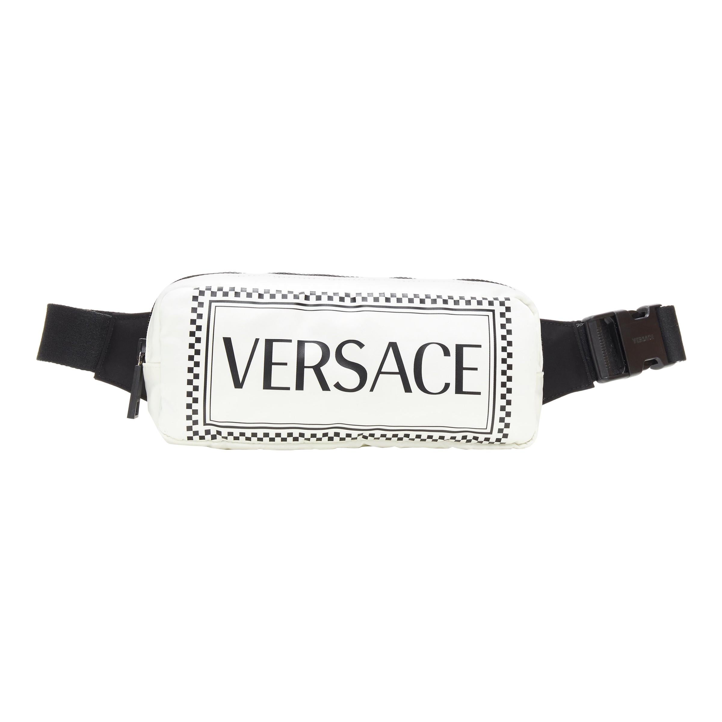 new VERSACE 90's Vintage Box Logo print white nylon crossbody waist belt bag
