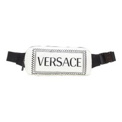 new VERSACE 90's Vintage Box Logo print white nylon crossbody waist belt bag