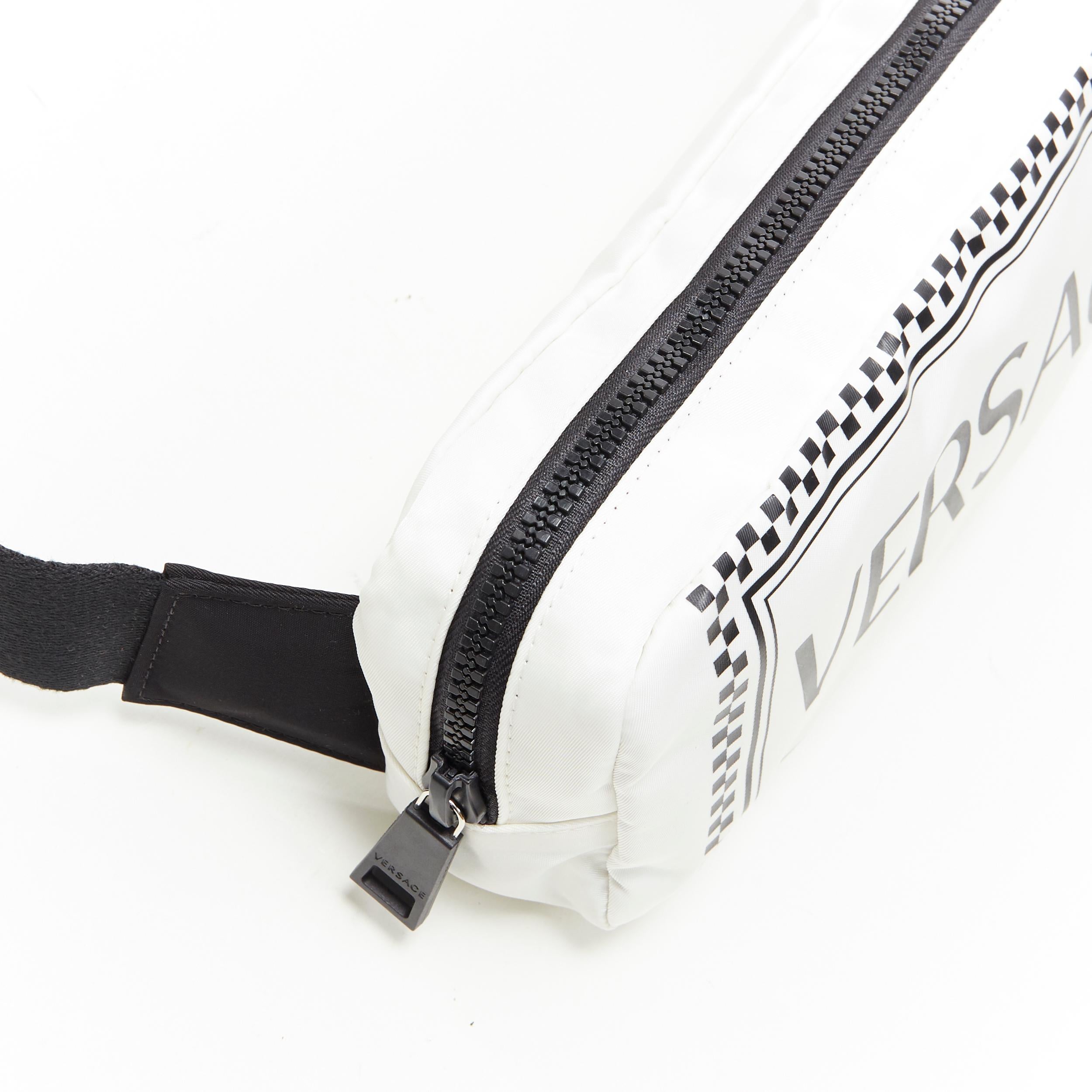 new VERSACE 90's Vintage Box Logo print white nylon sports strap waist belt bag 1
