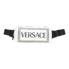 new VERSACE 90's Vintage Box Logo print white nylon sports strap waist belt bag