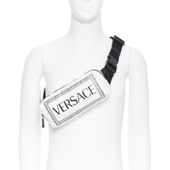 new VERSACE 90's Vintage Logo white nylon sporst strap crossbody belt bag