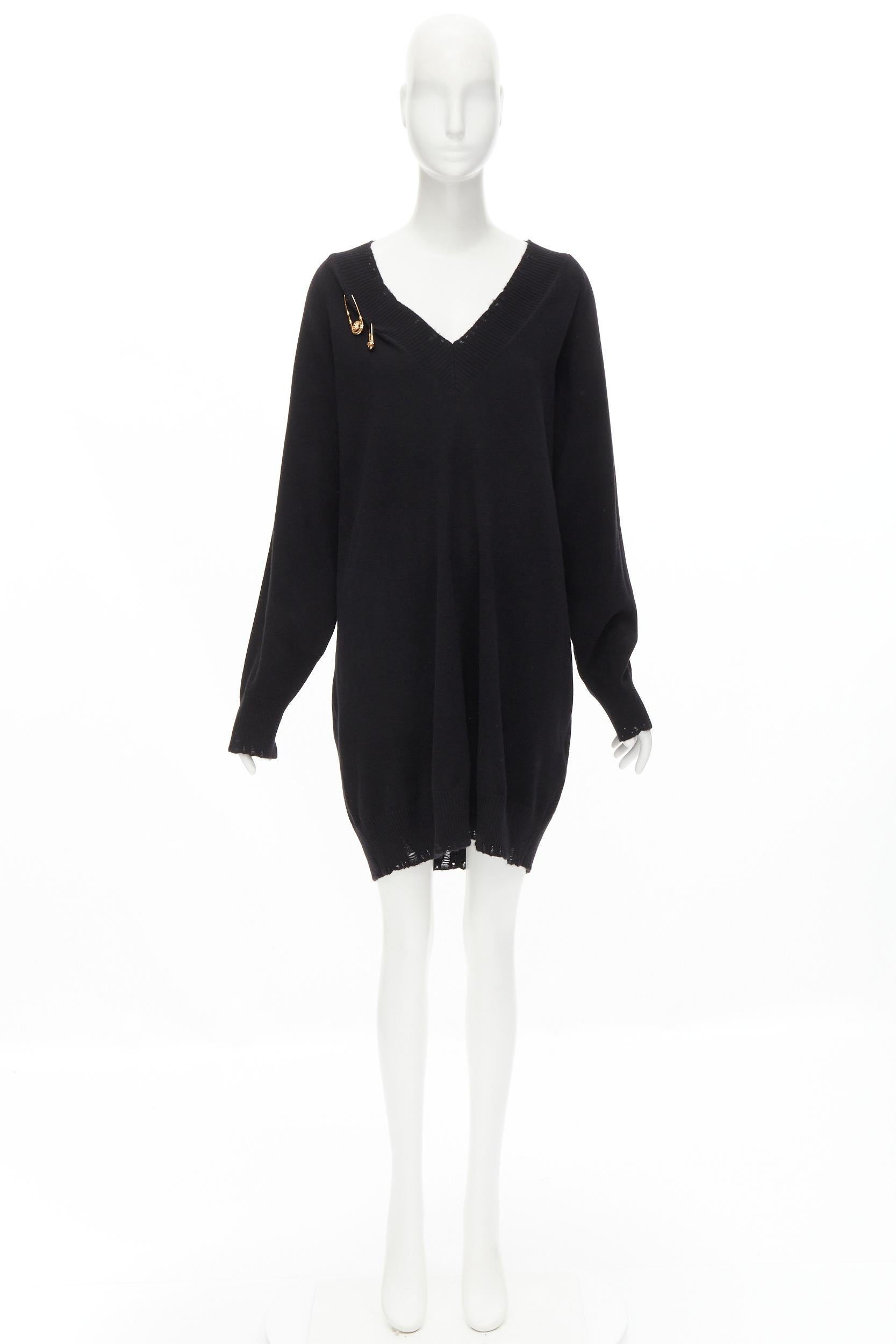 Women's new VERSACE 95% cashmere wool gold Medusa safety pin punk sweater dress IT42 M