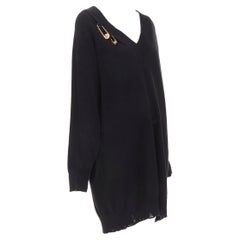 new VERSACE 95% cashmere wool punk gold Medusa  pin distressed dress IT44 L