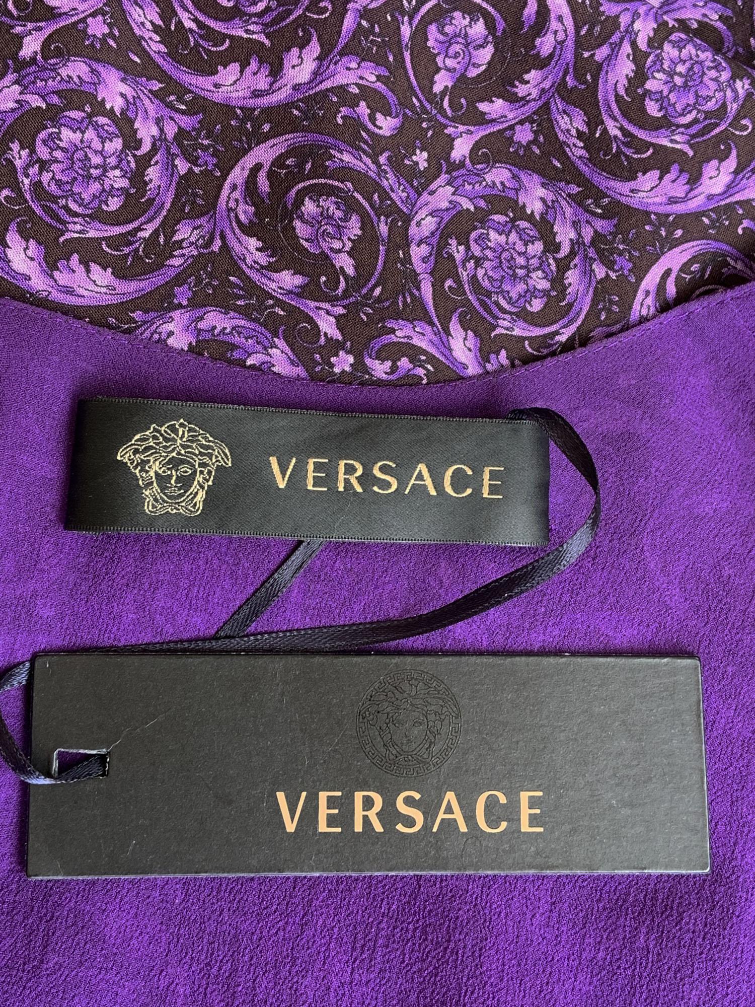 New Versace $9875 Silk Mixed Print Deep Plunge Embellished Dress Gown Italian 38 For Sale 7