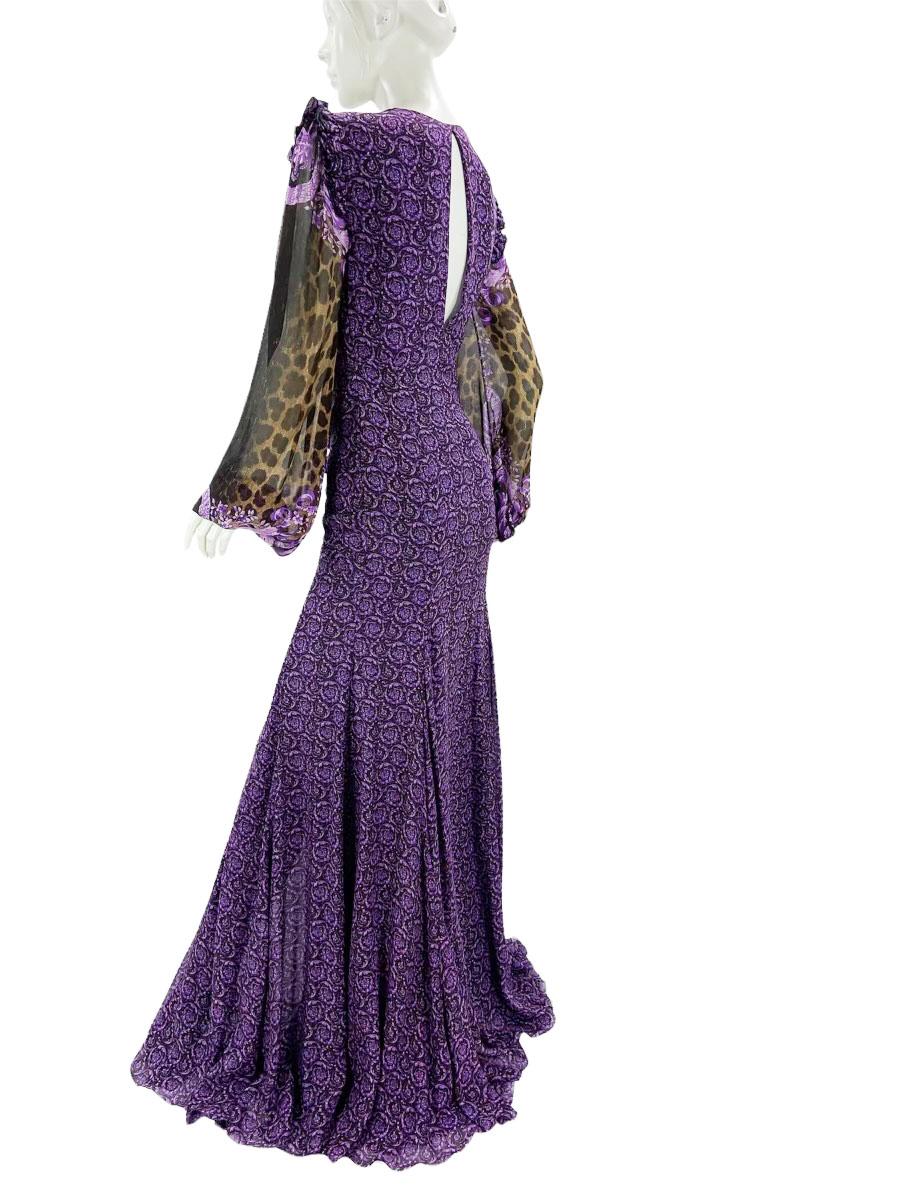 Women's New Versace $9875 Silk Mixed Print Deep Plunge Embellished Dress Gown Italian 38 For Sale