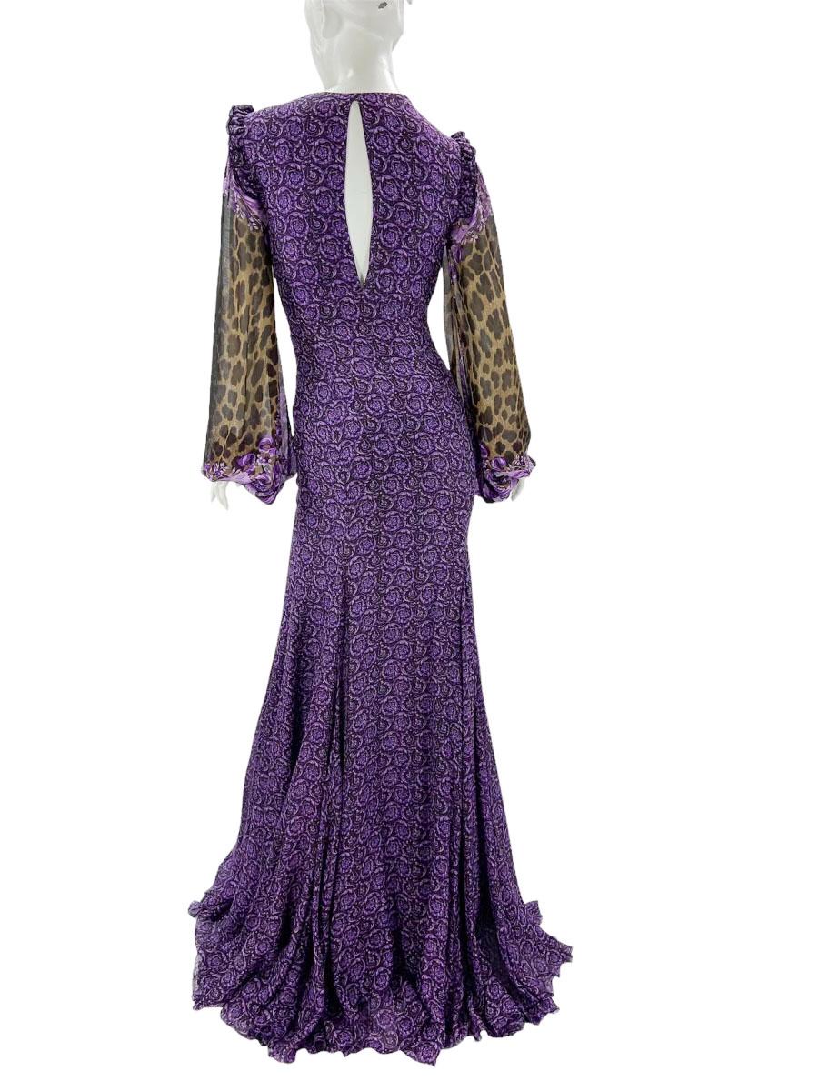 New Versace $9875 Silk Mixed Print Deep Plunge Embellished Dress Gown Italian 38 For Sale 1