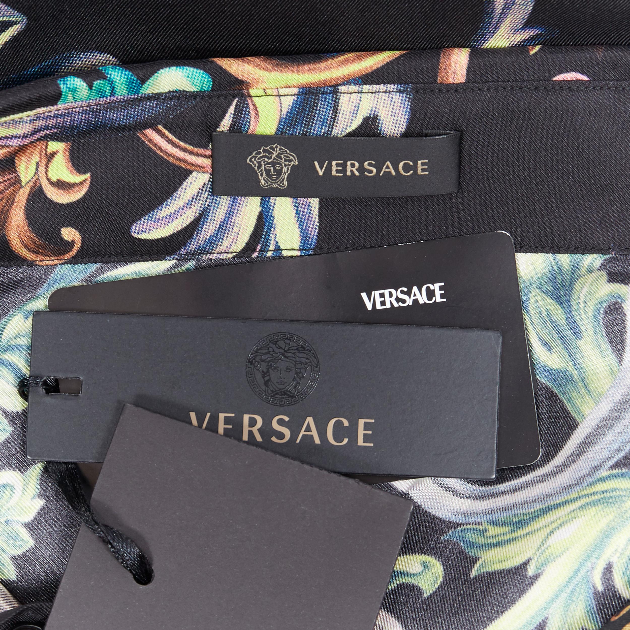 new VERSACE  Acid Baroque 100% silk  black green blue floral shirt EU40 L 5