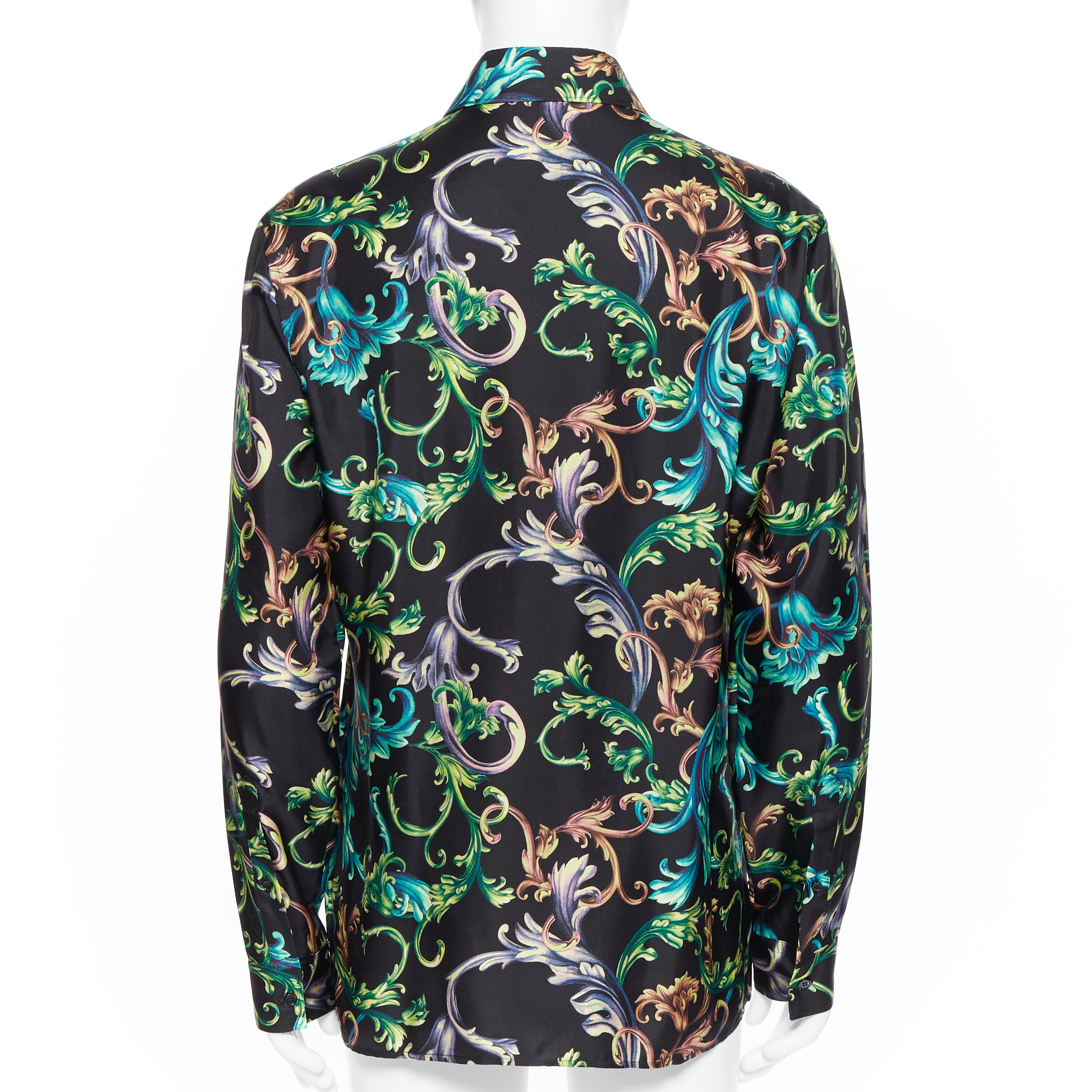 Men's new VERSACE  Acid Baroque 100% silk  black green blue floral shirt EU40 L