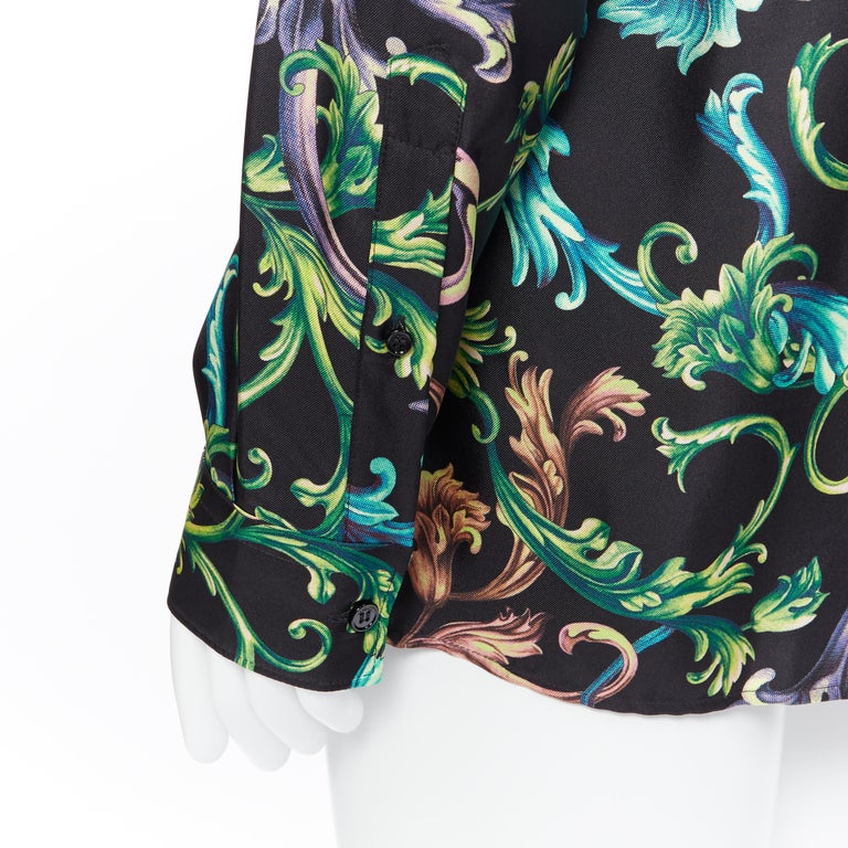 new VERSACE Acid Baroque black green blue floral 100% silk shirt EU38 S