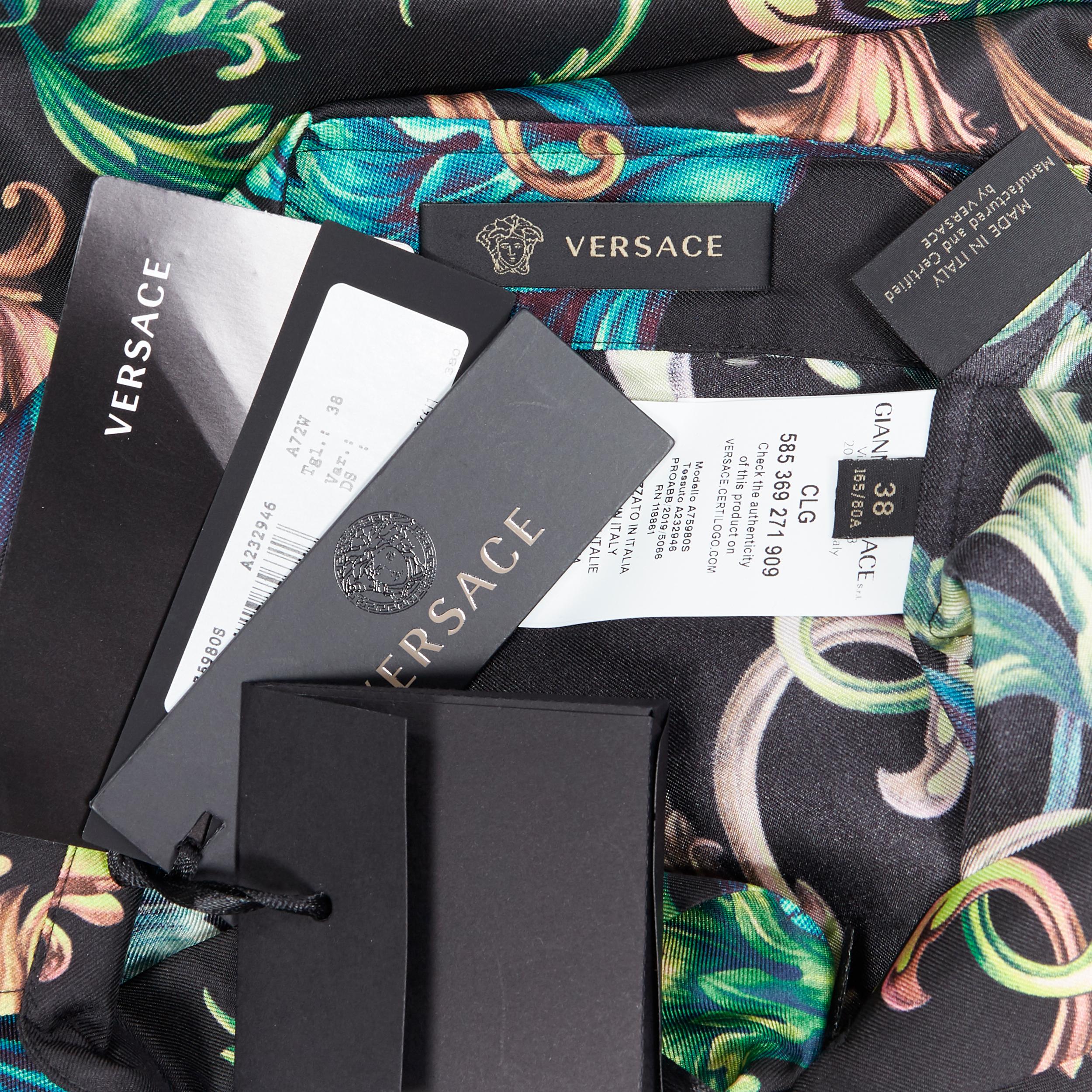 new VERSACE  Acid Baroque black green blue floral 100% silk shirt EU38 S 3
