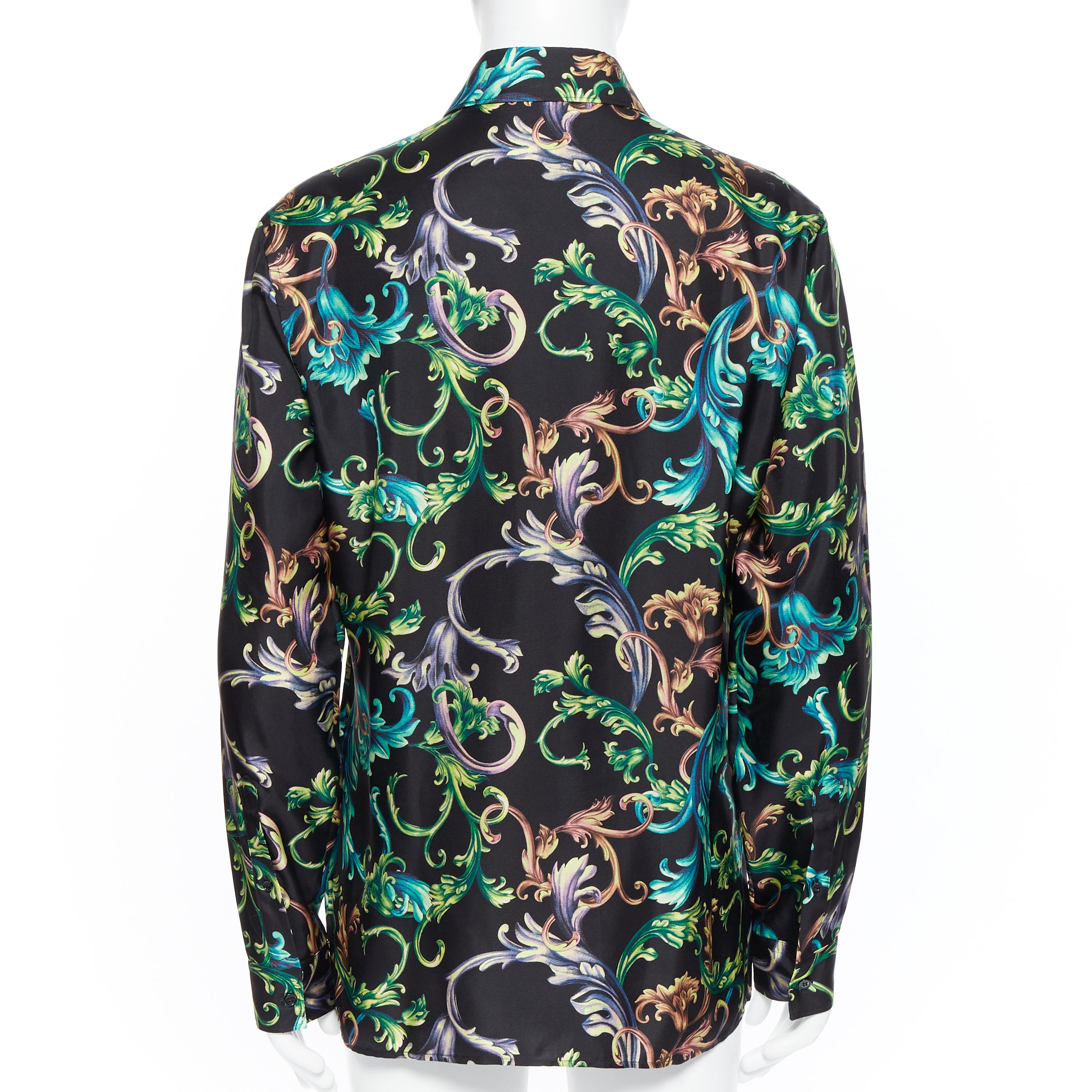 new VERSACE  Acid Baroque black green blue floral 100% silk shirt EU38 S In Excellent Condition In Hong Kong, NT