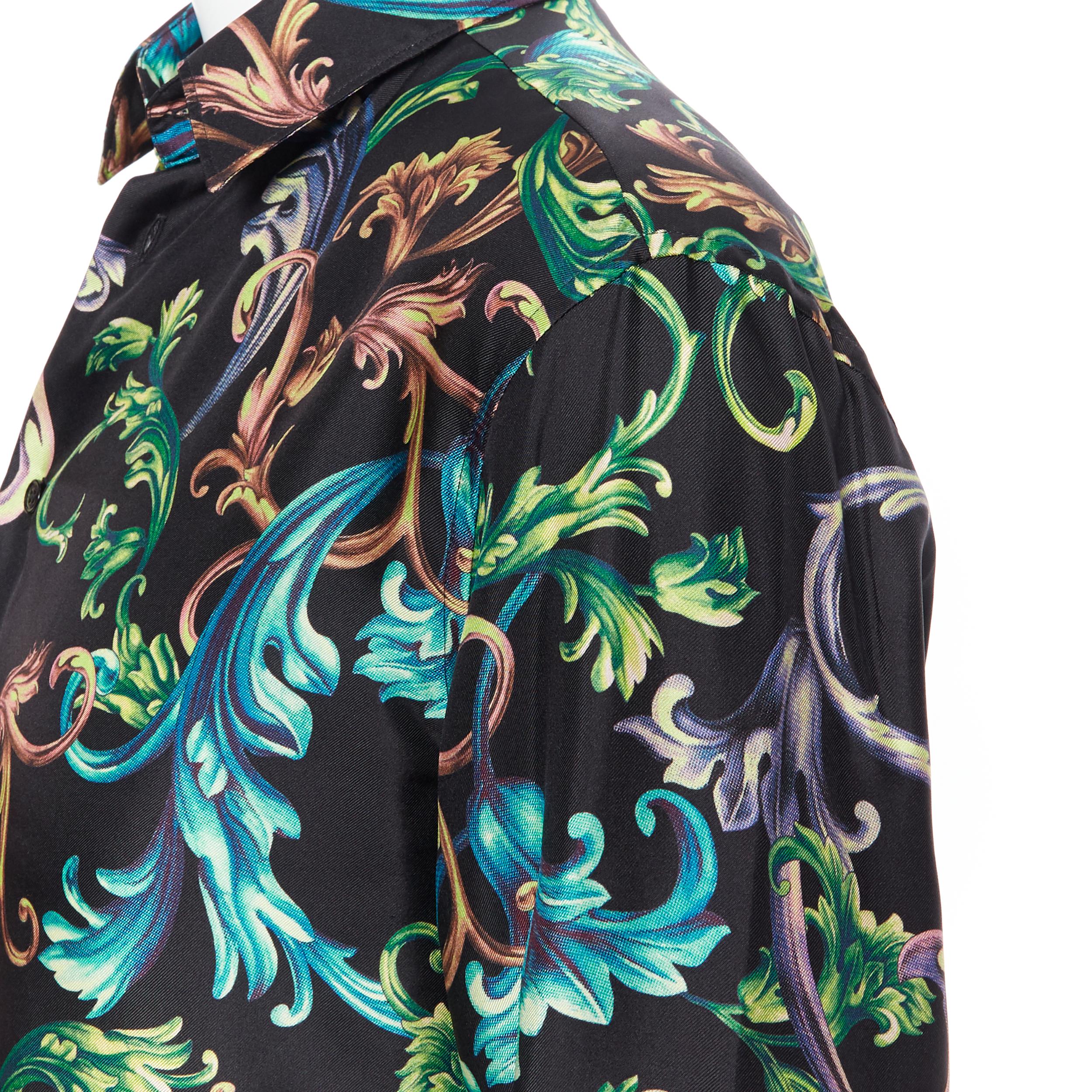 new VERSACE  Acid Baroque black green blue floral 100% silk shirt EU38 S 1