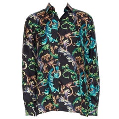 new VERSACE Acid Baroque black green blue floral 100% silk shirt EU38 S