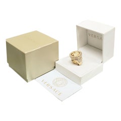 NEW VERSACE ALL OVER CRYSTAL GOLD PLATED MEDUSA RING Size  6.5; 7
