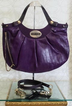 NEW VERSACE AMETHYST EEL LEATHER HANDBAG w/Gold Tone HARDWARE