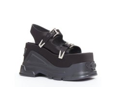 new VERSACE Anthem 120 Black satin silk Medusa buckle platform sandals EU38