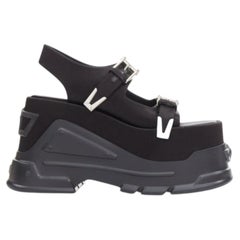 new VERSACE Anthem 120 Black satin silk Medusa buckle platform sandals EU38