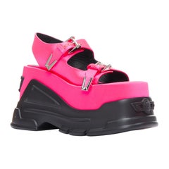 new VERSACE Anthem 120 Tropical Pink fuschia satin platform chunky sandals EU38