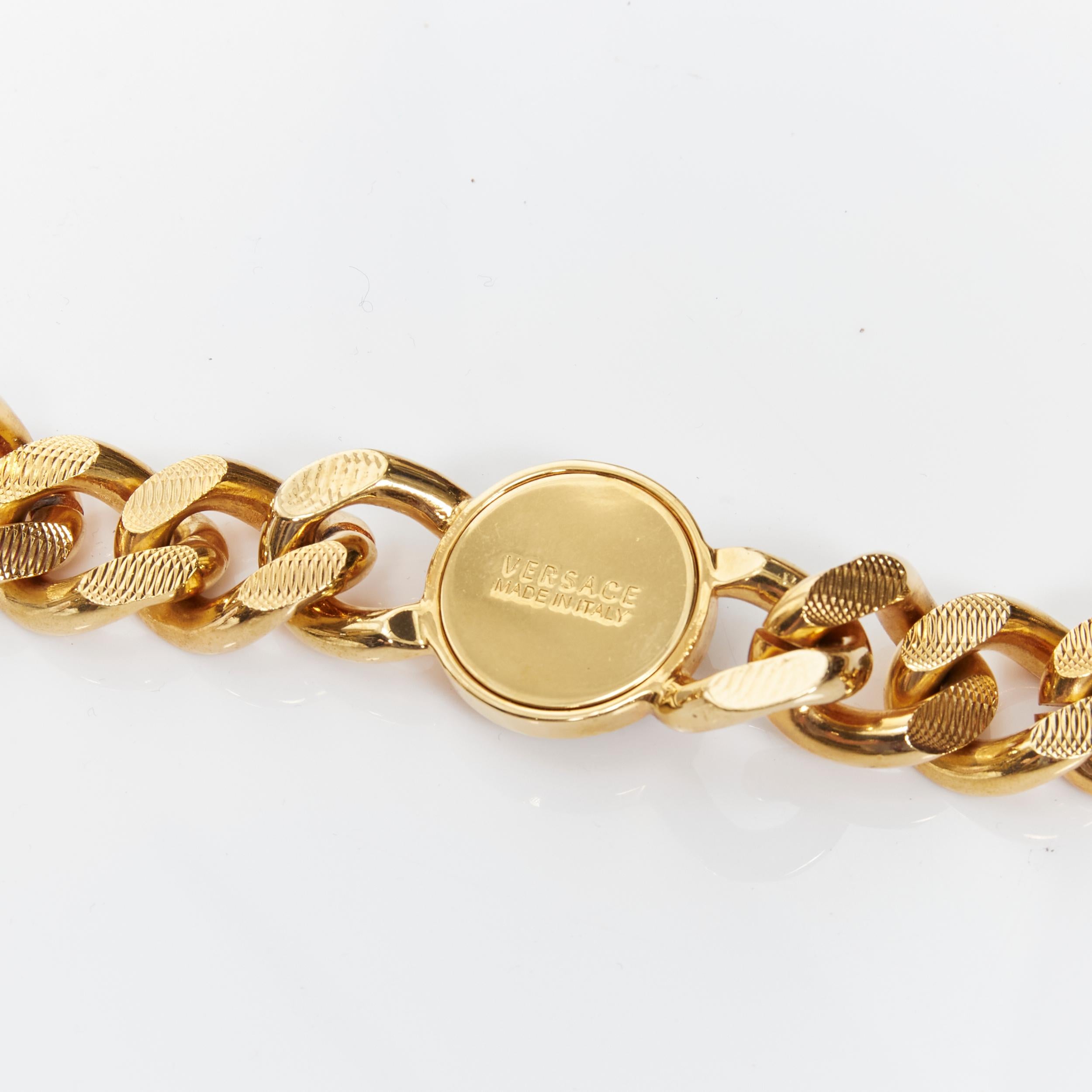 Beige new VERSACE antique gold nickel black enamel Medusa coin gold cuban chain