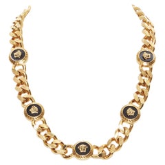neu VERSACE antik gold nickel schwarz Emaille Medusa Münze gold kubanische Kette