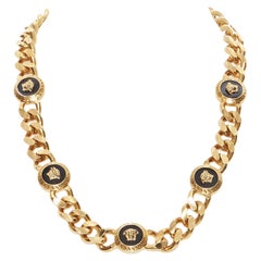 new VERSACE antique gold nickel black enamel Medusa coin gold cuban chain