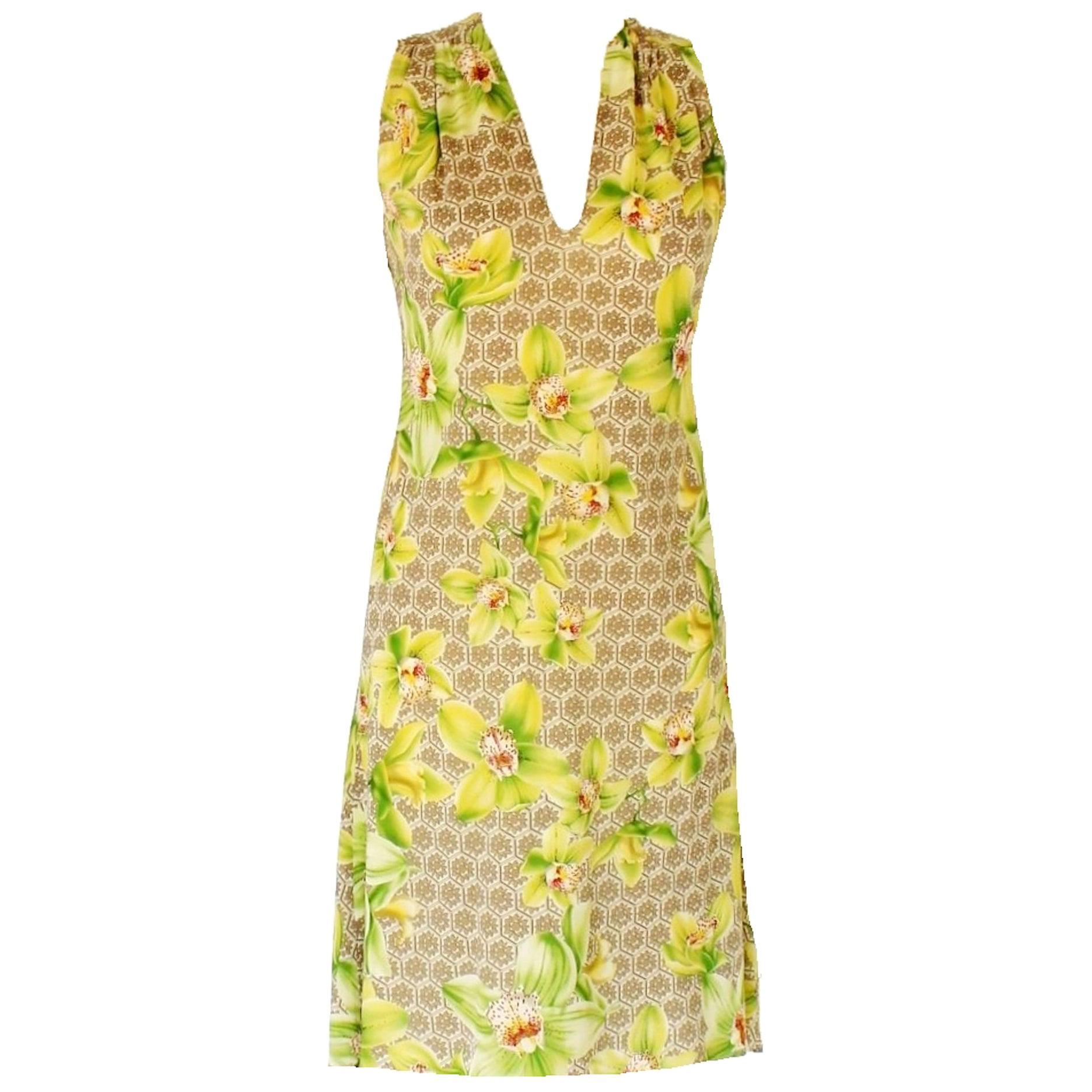 NEW Versace Arabesque & Floral Orchid Printed Silk Cocktail Dress