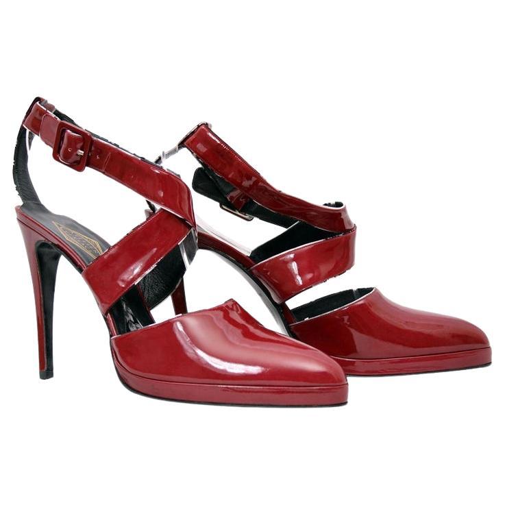 New Versace Atelier Burgundy Red Patent Leather Platform Shoes 41 - 11 For Sale