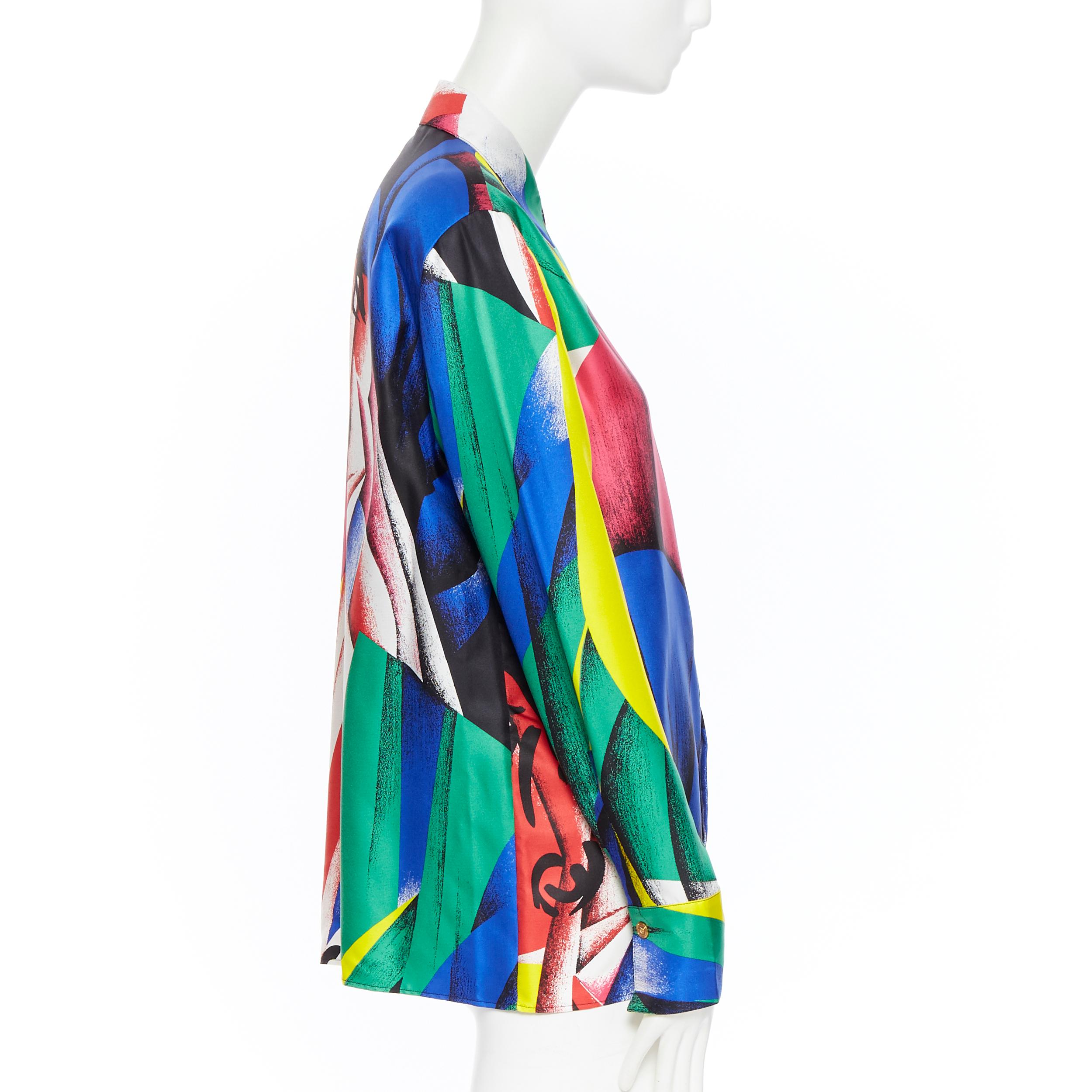 Women's new VERSACE AW18 100% silk Boccioni art colorblocked print Medusa shirt IT38 XS