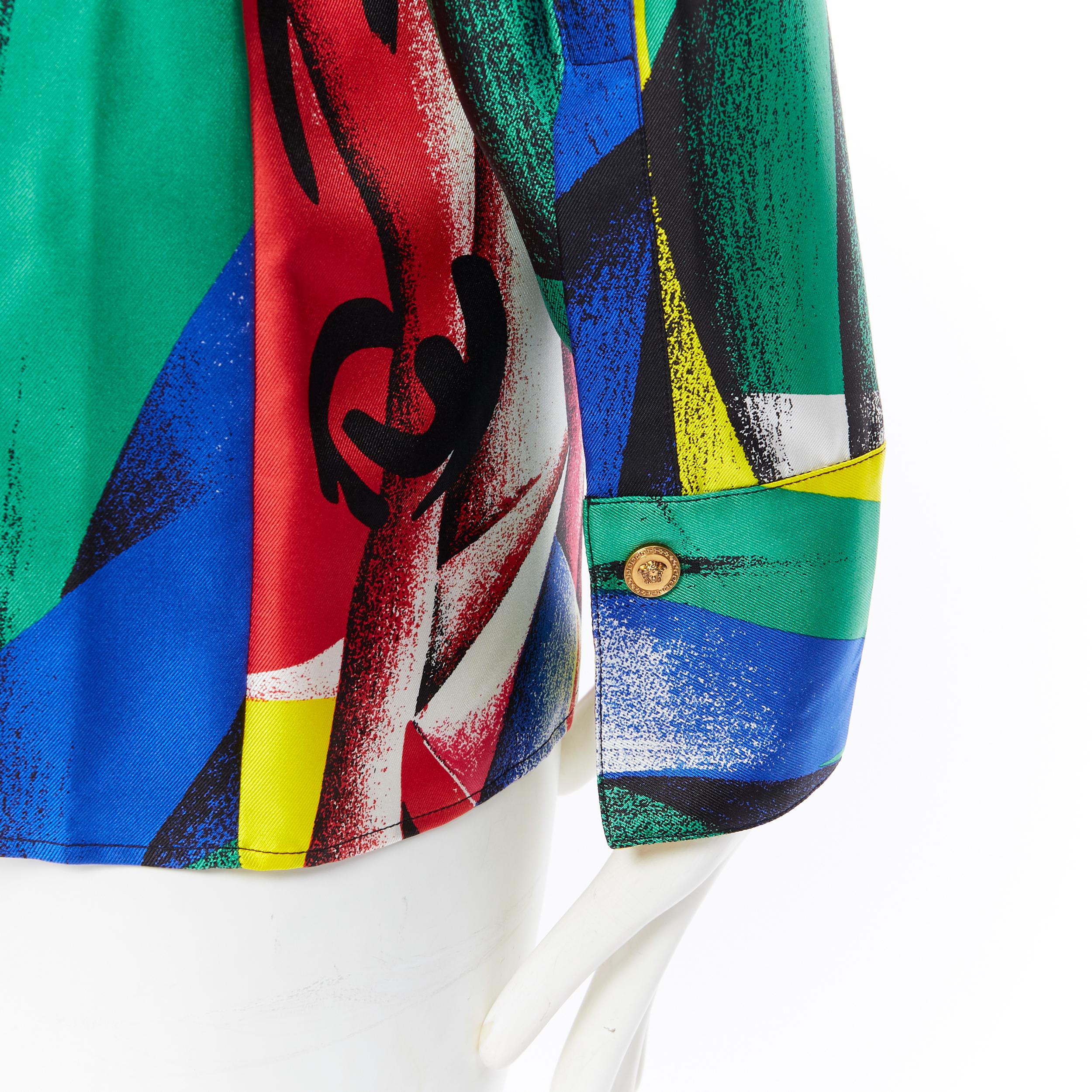 new VERSACE AW18 100% silk Boccioni art colorblocked print Medusa shirt IT38 XS 4